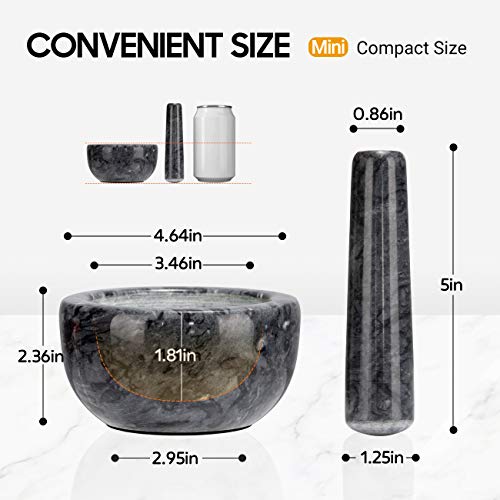 Tera Mortar And Pestle Set Marble Small Bowl Solid Stone Grinder Spice Herb Grinder Pill Crusher (Black, Diameter 4.64") #TOP1