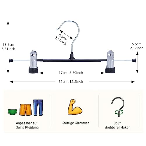 Niulab Trouser Hangers -10Pack Skirt Hangers with Clips Heavy Duty Chrome Coat Hangers for Trousers- Space Saving Pants Hangers (Black) - Image 2