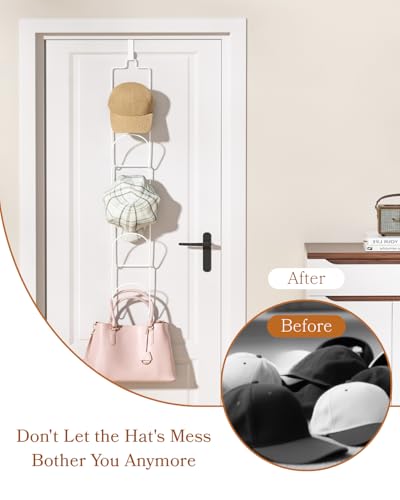 LINFIDITE10 Pack Over The Door Hat Organizer for baseball caps Cap Halter Tür Hut Racks, Baseball Cap Halterung Schrank hängende Einstellbare Huthalter,für Schals Handtaschen Handtücher Kleidung Weiß