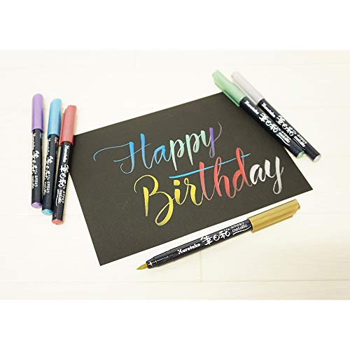 Kuretake Zig Fudebiyori Brush Pens Metallic 6 Colors Set, Perfect For Lettering, Illustration On Dark Papers, Art, Calligraphy, Design, Journaling, Archival Quality, Odourless, Flexible Brush Tip #TOP4