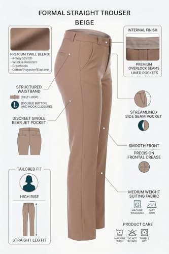Image of modny Formal Trousers for Women Premium Polycotton, Regular Fit, Straight Pant for Girls | Ideal for Office, College & Professional Wear