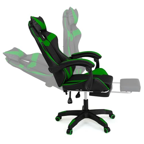 IDMarket - Fauteuil de Gaming Alex réglable avec Repose-Pied Noir et Vert