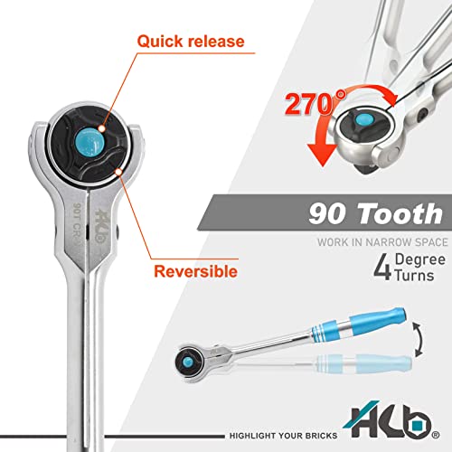 Hb Swivel Head Ratchet 90-Tooth 3/8-Inch Drive With Non-Slip Socket, For Rounded Bolts/Damaged Fasteners/Standard Bolts, Made In Taiwan, With Two Portable Rack, 24-Piece Socket Set Agx001 #TOP1