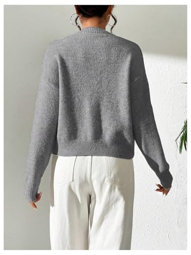 Image of SweatyRocks Women's Fall Button Down Lightweight Cardigan Ribbed Knit Long Sleeve Crew Neck Sweater