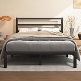 E-Motie Bett 140×200CM, Metall-Plattformbettgestell mit Kopfteil, Stauraum unter dem Bett, Modernes Jugendbett mit Lattenrost, Einfache Montage, Schwarz