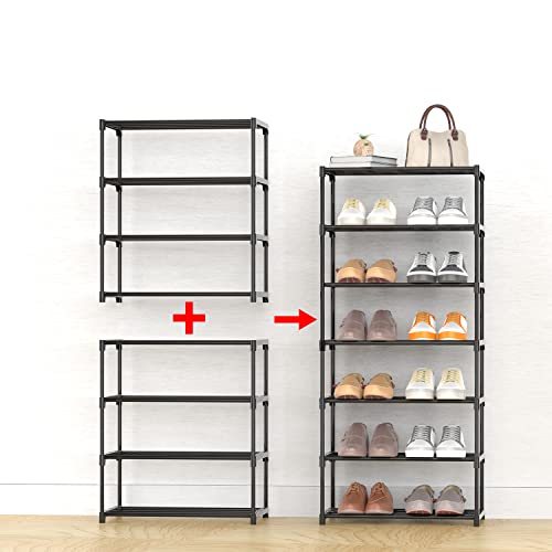 4-Tier Small Shoe Rack, Narrow Stackable Shoe Shelf Storage Organizer, Sturdy Metal Expandable Free Standing Shoe Racks For Entryway Hallway Closet Bathroom Living Room (Black) #TOP5