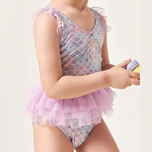 Julysand Toddler Girls One Piece Mermaid Swimsuit with Mesh Skirt Ruffled Swimwear Sun Protection Bathing Suit3