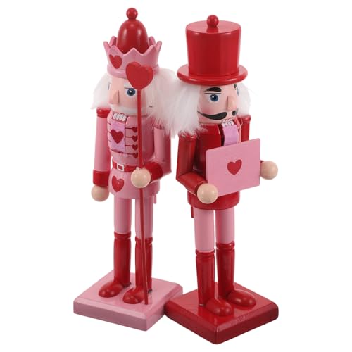 Casse-Noisette en bois lot de 2 statuettes cœur de 25 cm, cadeau idéal Saint-Valentin