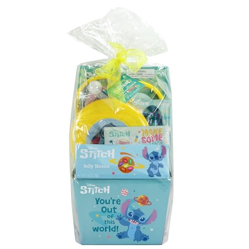 Frankford Disneys Stitch Pre-filled Easter Basket with Games and Activities Jelly Beans and Smarties Candy