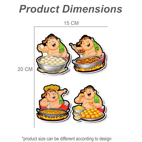 Image of Regalo Casila Indian Street Food Fridge Magnet 4 Pc Set Tourism Souvenir Wooden Travel Magnet Sweets Cartoon Chef Refrigerator Magnet Decorative Collectible Gift Kitchen Decor