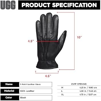 UGG mens 3 Point Leather Tech Gloves With Sherpa Lining, Black, M