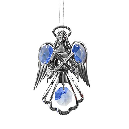Mascot - Hanging Sun Catcher Or Ornament Angel Holding Cross With Blue Swarovski Austrian Crystals - Christmas Ornaments For Home Decor And Christmas Tree Decoration #TOP2