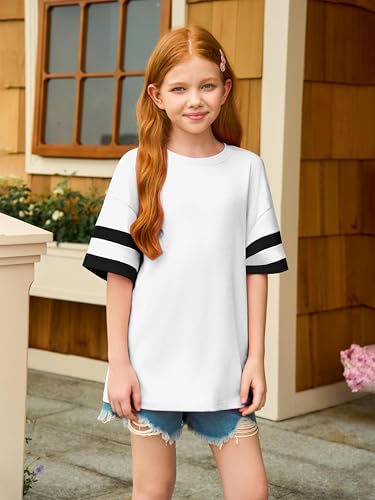 Girls Oversized T Shirts Kids Summer Striped Short Sleeve Tops Casual Crewneck Tees 5-14 Years3