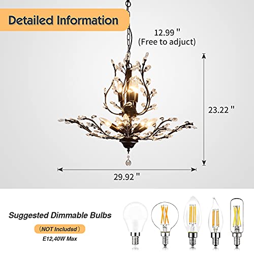 Cvkash 8-Light Vintage Crystal Branch Chandeliers Black Flush Moun Pendant Lighting Fixtures Ceiling Light For Dining Room Living Room Bedroom Restaurant Porch Foyer #TOP2