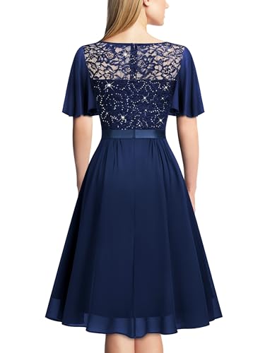 Miusol Women's Sequin Lace V Neck Ruffle Style Cocktail Party Chiffon A-line Dress2