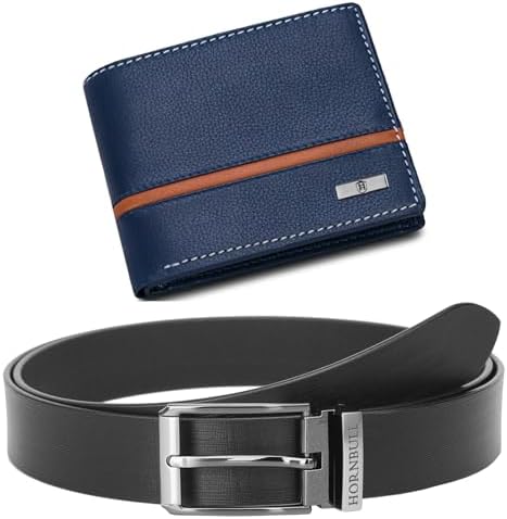 HORNBULL Denial Leather Combo Gift For Men | Wallets Men With Rfid Blocking | Mens Wallet (Bw104150),blue