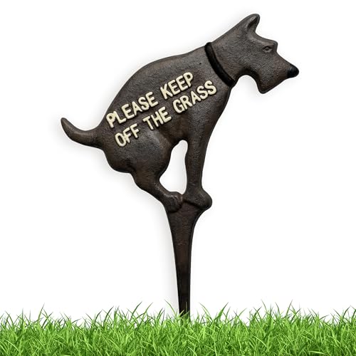 Please Keep Dogs Off Grass Sign Cast Iron 9x12 Inch No Dogs Allowed