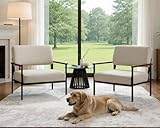 Mid Century Modern Beige Accent Chairs Set of 2, Comfy Arm Chairs with Black Metal Frame Soft Linen Fabric Upholstered Armchairs Living Room Chairs Lounge Chairs Reading Chairs for Bedroom/Office