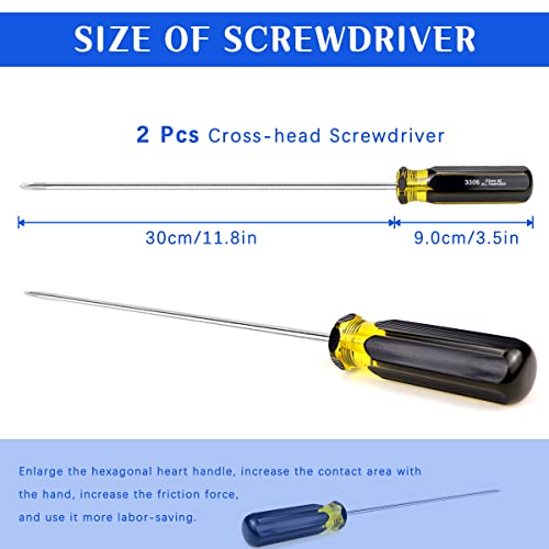 FERCAISH Slotted and Phillips Screwdriver Set - 15" Long, Cross-Head & Flat Blade, Magnetic (2PCS), 2p-1 - Image 2