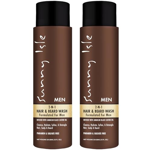 Sunny Isle Jamaican Black Castor Oil 2-N-1 Hair & Beard Wash 12oz (Pack OF 2) | Cleanses, Hydrates, Moisurizes Hair & Skin | Detangles Beard | Paraben & Sulfate FREE