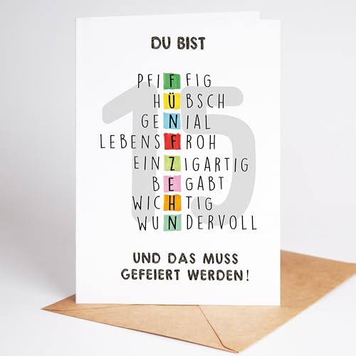Lovely Cards - Karte zum 15. Geburtstag Mädchen Jungen - Geschenke Teenager - Geschenke Mädchen Junge 15 jahre - Birthday Card - Geburtstagskarte zum 15. - A6 (15 Jahre)