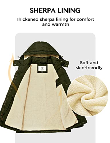 Wenven Women's Warm Fleece Lined Jacket Cotton Hooded Coat (Army Green, L) #TOP3