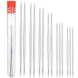 14 Pieces Big Eye Beading Needles, Stainless Steel Sewing Needles,Large Collapsible Embroidery Beading Needle with Needle Bottle (5 Sizes)