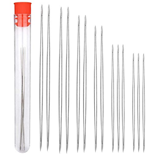 14 Pieces Big Eye Beading Needles, Stainless Steel Sewing Needles,Large Collapsible Embroidery Beading Needle with Needle Bottle (5 Sizes)
