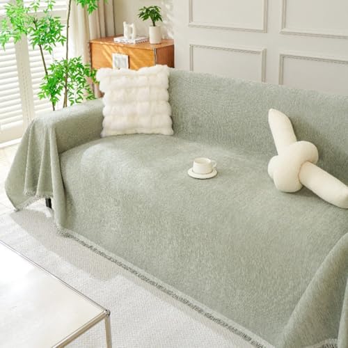 Surwin Telo Copridivano 1 2 3 4 Posti, Tinta Unita, Elegante Coperta, Copriletto Matrimoniale Multiuso Copritutto, Reversibile Copridivani Divano, Decorativa per Divano (Verde salvia,180 * 180cm)