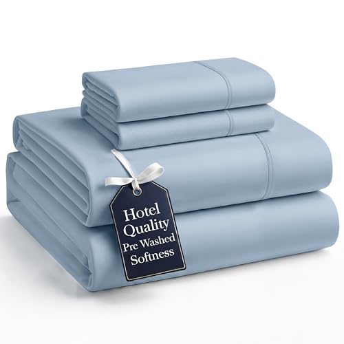 Casa Platino Queen Bed Sheets Set Soft & Breathable Bedding for Queen Size Mattress 4 Piece Set with Deep Pockets Lightweight Microfiber Pre-Washed & Durable Cooling Sheet Set French Blue