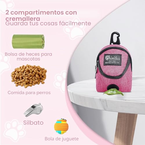 Miniatura 4 de Funincrea Bolsa De Golosinas Para Perros, Bolsa Premios Perros Con Dispensador De Bolsas De Excrementos Integrado Tela Oxford Bolsa De Entrenamiento Para Perros Para Viajes Rojo