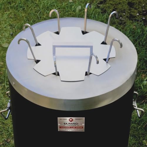 Image of Bajrangi Tandoors Pvt. Ltd. | Heavy Duty Iron Tandoor with Stainless Steel Top for Home & Commercial Use | Outdoor Charcoal Tandoor for Tandoori Roti, Naan, Kebab | Oven with Steel Lid (20x30) inches