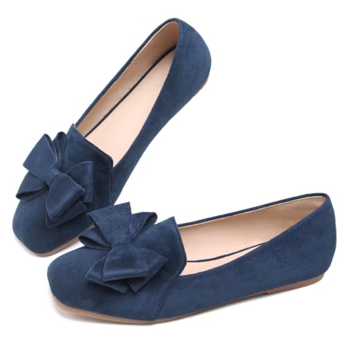 Image of WENJIAZHIZHI Square Toe Bow Ballet Slip-On | Classic Suede Finish,Chic Bow Detail,Effortless Everyday Style,Wedding Party Office,Plus Size Available