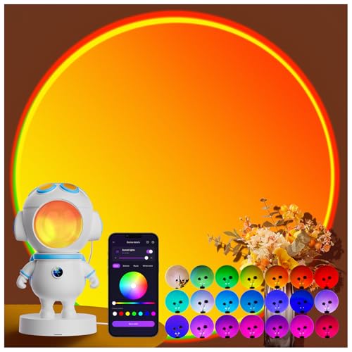 Image of Sunset Lamp Projector with APP & Button Control,360° Magnetic Adjustable Head RGB Multicolor Changing LED Mood Light,Astronaut Sunlight Lamp for Bedroom, Photography,Party,TikTok Live,Room Decor