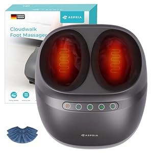 Aspria Cloudwalk Fußmassagegerät mit Wärmefunktion, Shiatsu Tiefkneten & 360° Luftkompression, Fußmassage Geschenke für Plantarfasziitis & Neuropathie, für Büro & Zuhause, Bis Schuhgröße 45