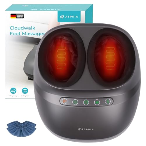 Aspria Cloudwalk Fußmassagegerät mit Wärmefunktion, Shiatsu Tiefkneten & 360° Luftkompression, Fußmassage Geschenke für Plantarfasziitis & Neuropathie, für Büro & Zuhause, Bis Schuhgröße 45