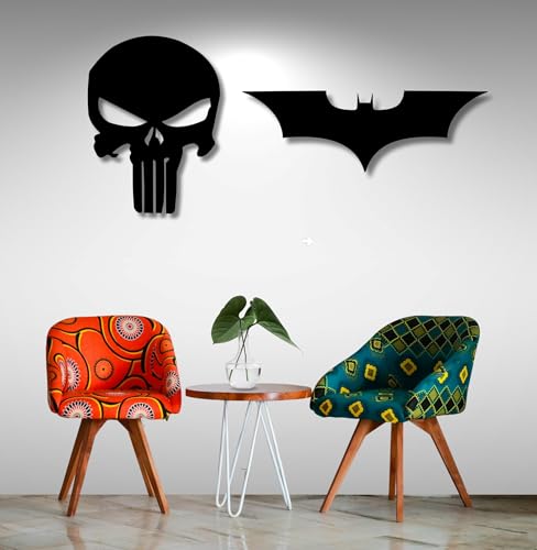 Image of TWIGGY Superhero 6mm MDF Wooden Wall Decor Set for Home, Office, or Gaming Room, Gift, Anime (pack of 2 | The Dark Knight,Punisher)