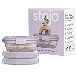 STOJO Collapsible Sandwich Box – 24oz, Reusable Food Storage Container, Silicone Bowl for Hot/Cold Food – Meal Prep, Lunch, Camping, Hiking – Dishwasher Safe (Set of 3, Translucent Lilac)