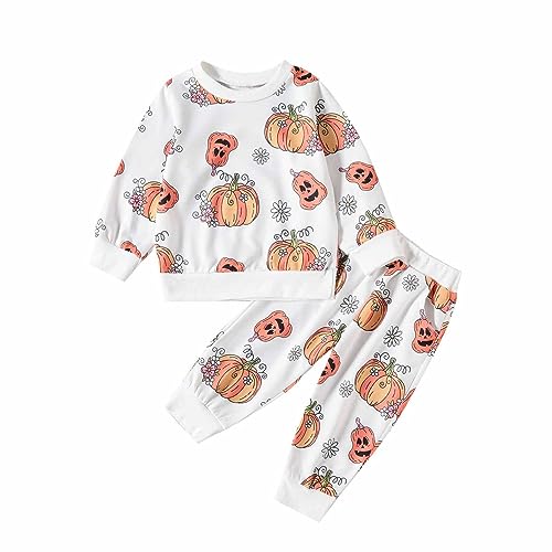 Kids Outfit Soft Cotton Warm Crewneck Long Sleeve Round Neck Pumpkin Print Sweatshirt Set For Boys Or Girls baby boy