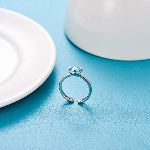 AOBOCO 925 Sterling Silver Cat Ring Cute Kitty Animal Ring for Animal Lovers Women Teen Girls Mom, Made with Austrian Crystal3