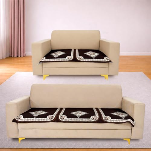 Image of Homerz Premium 'Luxe Series' Holland Velvet Sofa Cover | Smooth Finish | Anti-Skid Fleece Backing | Soft Touch Couch Protector for Living Room (Coffee, 5 (3+2) Seater, Only Seat Cover)