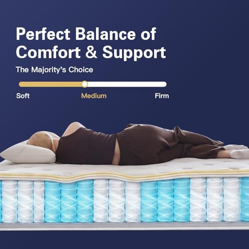 Image of Queen Size Mattress 14 Inch Hybrid Mattress in a Box, Memory Foam & Pocket Spring, Medium Plush, Cooling Breathable Silver Thread, Pressure Relief, Motion Isolation, 365-Night Trial