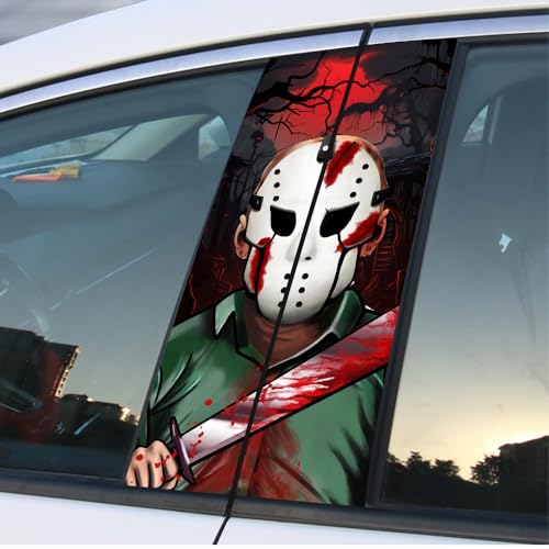 Image of Halloween Cars Body Horror Sticker, Halloween Car Center Pillar Decals,Classic Horror Movie Characters Peeking Decal Michael Scary Child Vinyl Stickers (Mask Man)