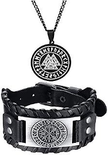 VNOX Mens Thor's Hammer Bracelet Black Braided Rope Wristbands Stainless Steel Norse Viking Jewelry Valknut Protection Amulet Birthday Gift for Men Boys (Bracelet-24)