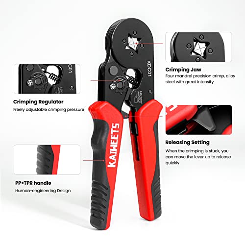 KAIWEETS Crimping Tools Set，Ferrule Crimping Tool 0.25-10 mm²(AWG 23-7) with 1200PCS Terminal Connector Sleeves，Self-Adjustable Ratchet Wire Crimping Tool，Crimping Connectors Wire End Ferrules