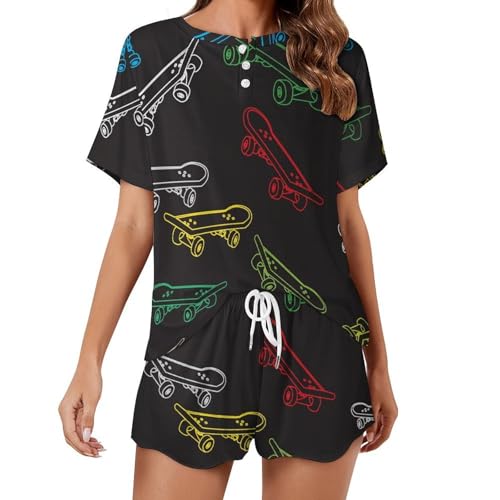 Skateboard coloré ensemble de pyjama femme manches courtes sleepwear