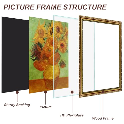 Image of 12x16 Gold Frame Vintage Picture Frame Ornate Wood | Wood, Shatter-resistant Plexiglass, Wall Hanging