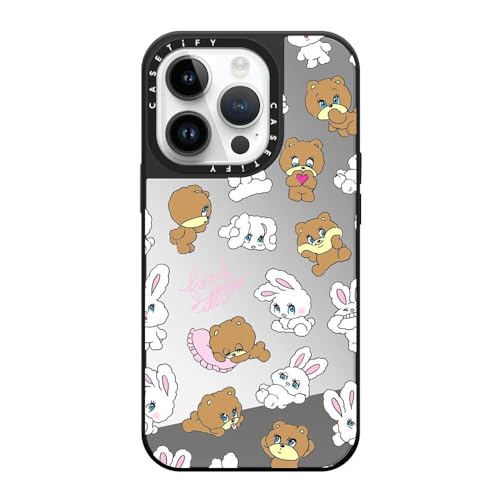 CASETiFY �~���[ iPhone 14 Pro �P�[�X [����(�X�}�z�J�o�[) / MagSafe�Ή�/�w��h�~] - Bunny-Bear Mix - �V���o�[ (�u���b�N�o���p�[)