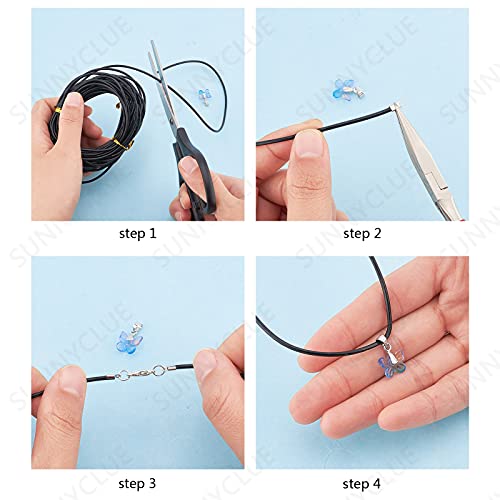 SUNNYCLUE 10M Genuine Leather Cord Black Leather Cord 2mm Wide Necklace & Folding Crimp Ends & Coil Cord Ends & Lobster Claw Clasp & Jump Rings for Necklace Bracelet Making Kits - Image 4