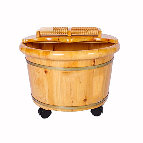 Pedicure Foot Spa con Ruedas y Tapa, Bañera de Cedro Engrosada para Masaje de Pies